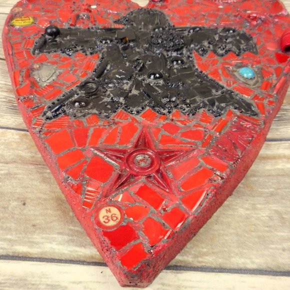 Thunderbird Heart Wall Art Mixed Media Red Black Native American Horse Western - Picture 10 of 10